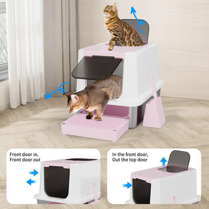 RIZZARI Enclosed Cat Litter Box: Large Top Front Entry Litter