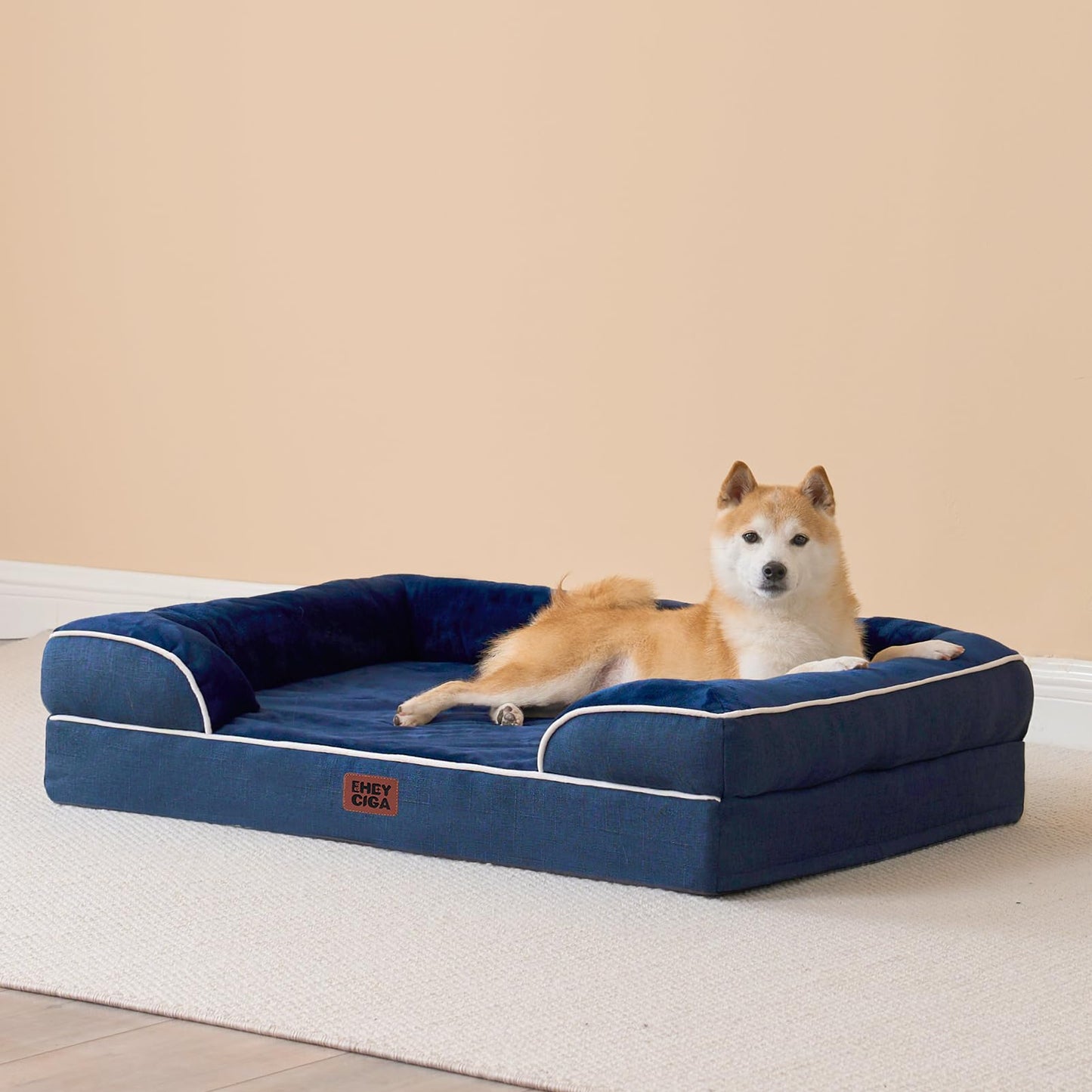 EHEYCIGA Egg-Crate Memory Foam Dog Bed, Waterproof, Large Capacity Bed
