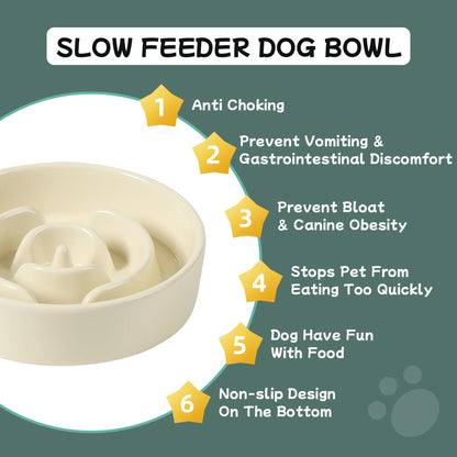 Havniva Ceramic 0.9 Cup Dog Bowl Slow Feeder for Small Dog, Pet Bowl