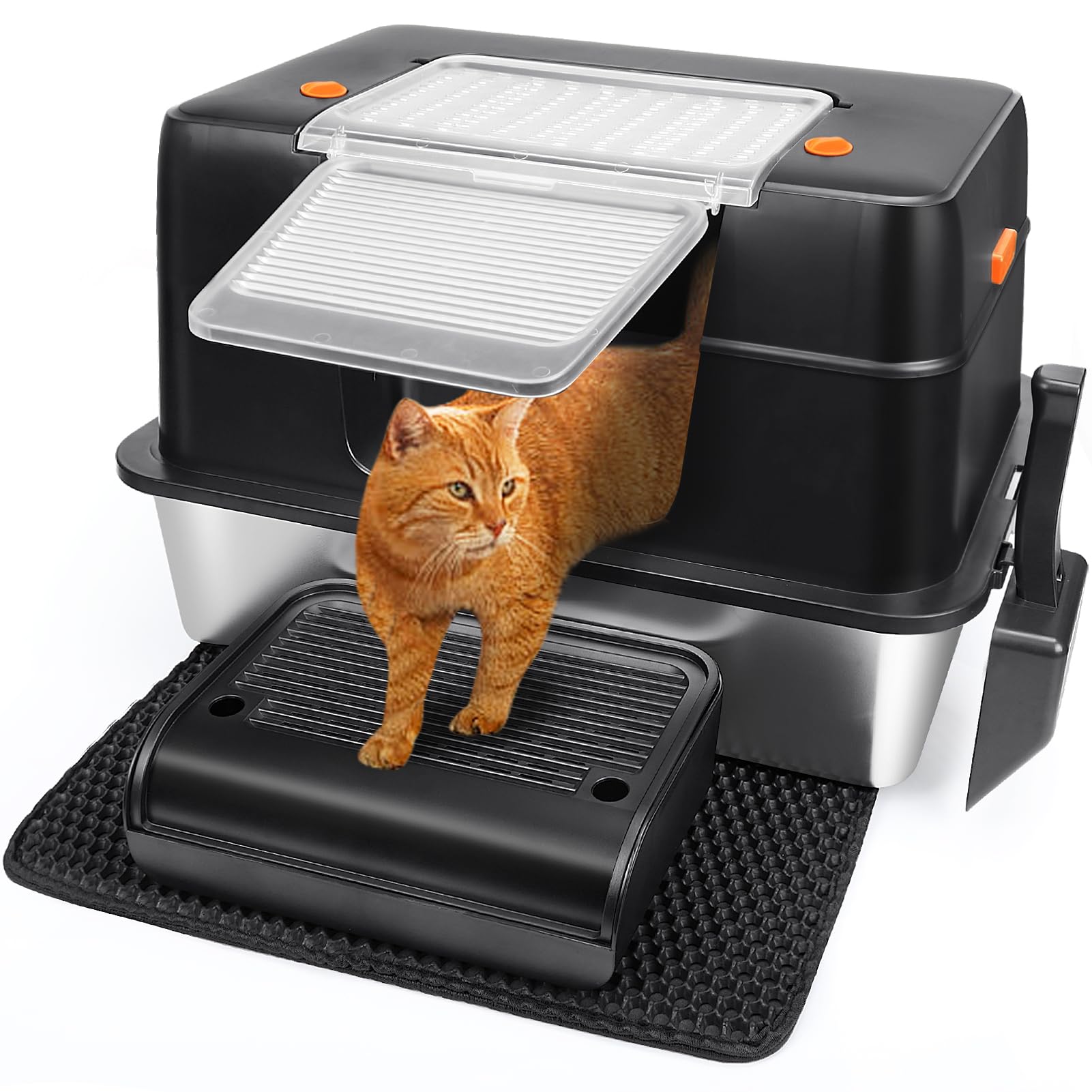 Vivifying Stainless Steel Litter Box, XL Side Entry Extra Large Litter