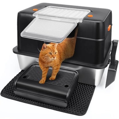 Vivifying Stainless Steel Litter Box, XL Side Entry Extra Large Litter