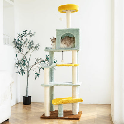 HYABi Sunflower Cat Tree Tower Multi-Level Cat Condo with Plush Balls