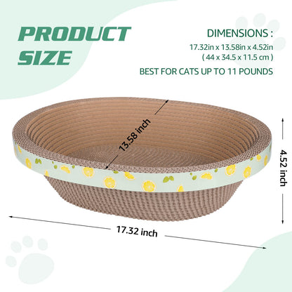 Oval Cat Cardboard Scratcher with Lounger Bed, High-Density Kitty Pad