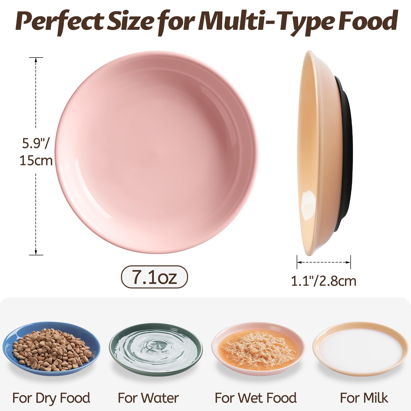 WROSWT Colorful Cat Food Bowl,Non-Slip Silicone Bottom Cat Bowls