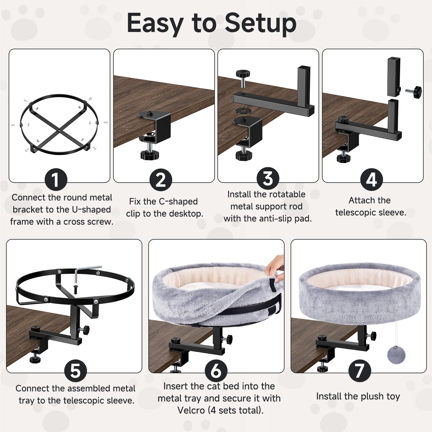 Chumajor Cat Desk Bed 360° Rotating Adjustable, Supports Soft Faux Bed