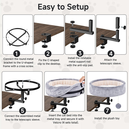 Chumajor Cat Desk Bed 360° Rotating Adjustable, Supports Soft Faux Bed