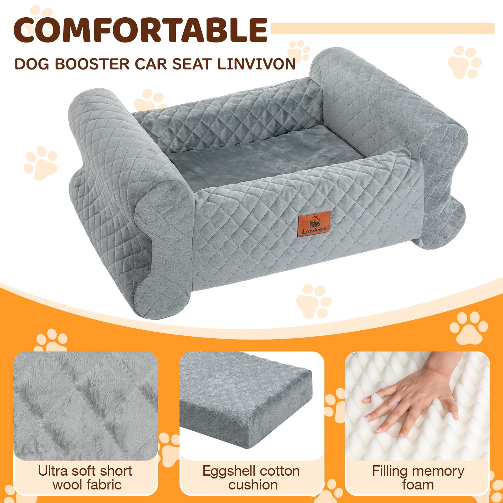 Dog Car Seat for Medium/Large Dogs up to Memory Foam Dog Booster Seat
