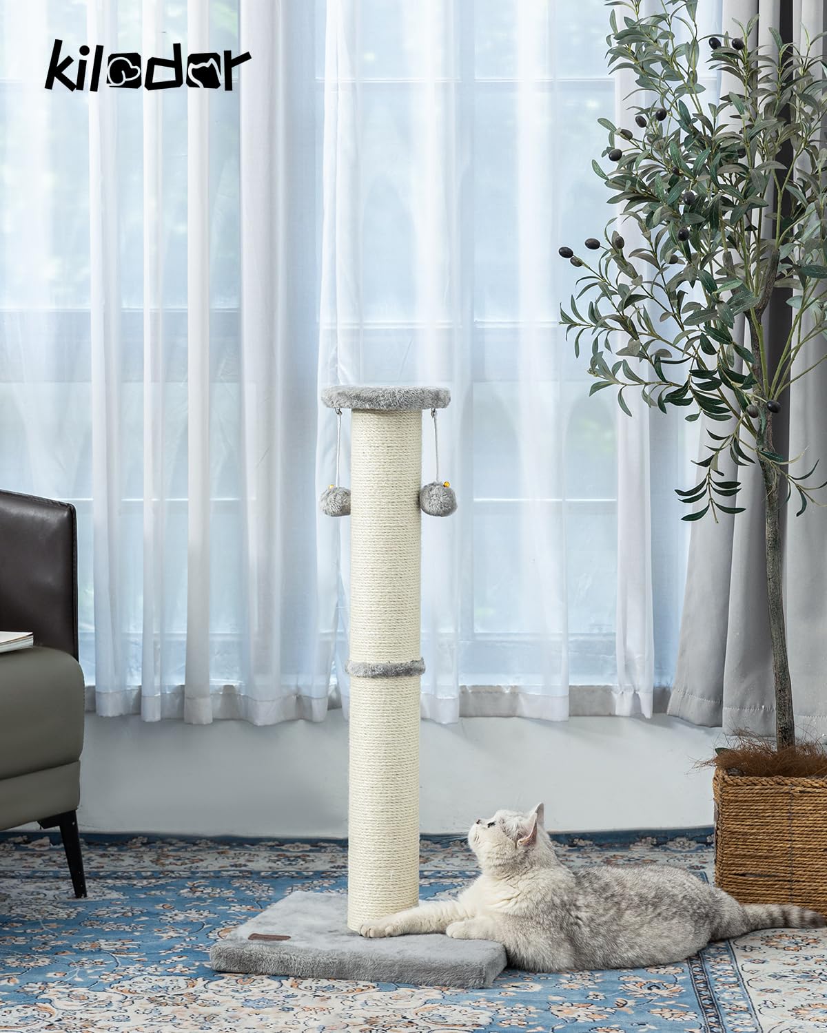 Kilodor Tall Cat Scratching Post, Diameter Large Sisal Cat Scratcher