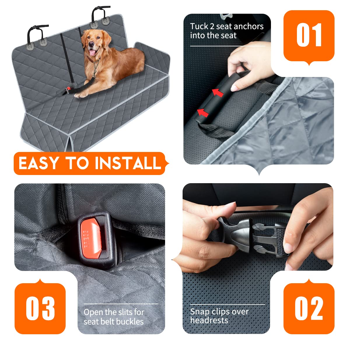 Yuntec Dog Car Cover for Back Seat Pet Protector Waterproof Bench Seat