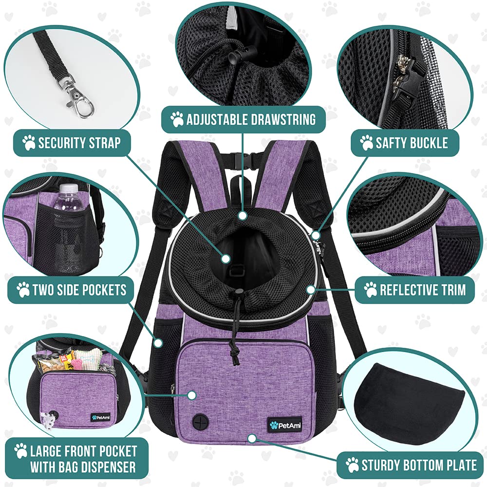 PetAmi Adjustable Cat Dog Chest Carrier Backpack, Ventilated Carrier