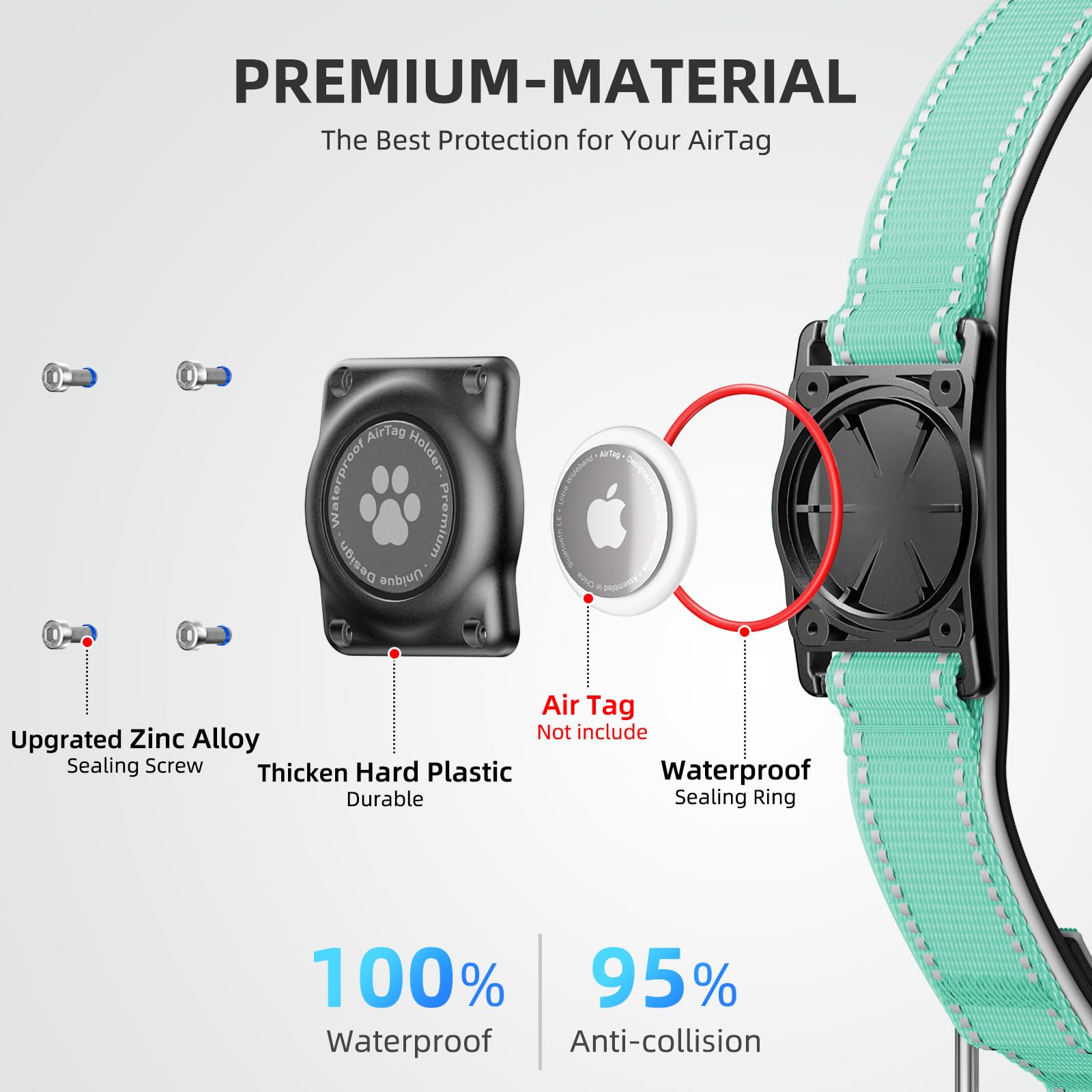 Upgrade AirTag Dog Collar, IP68 Waterproof Air Tag Dog Collar Collar