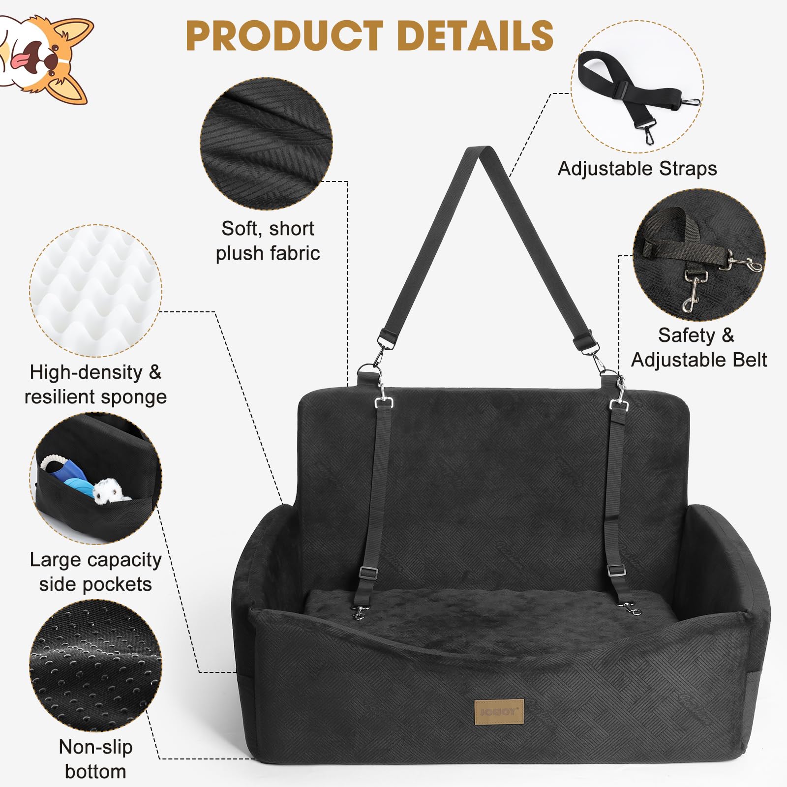 JOEJOY Dog Car Seat for Large Medium Sized Dogs Under Dog Booster Seat