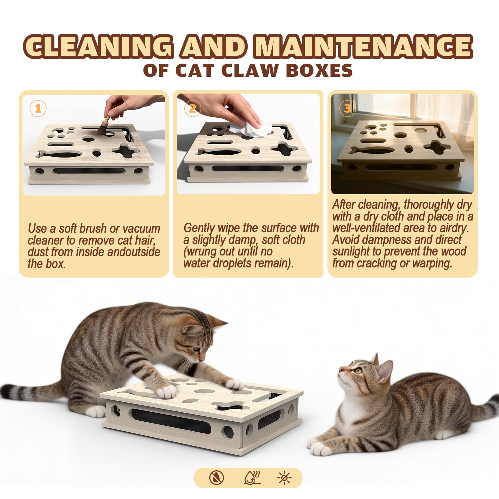 Cat Scratch Puzzle Enrichment Box, Solid Wood Construction Cat Box