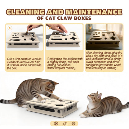 Cat Scratch Puzzle Enrichment Box, Solid Wood Construction Cat Box