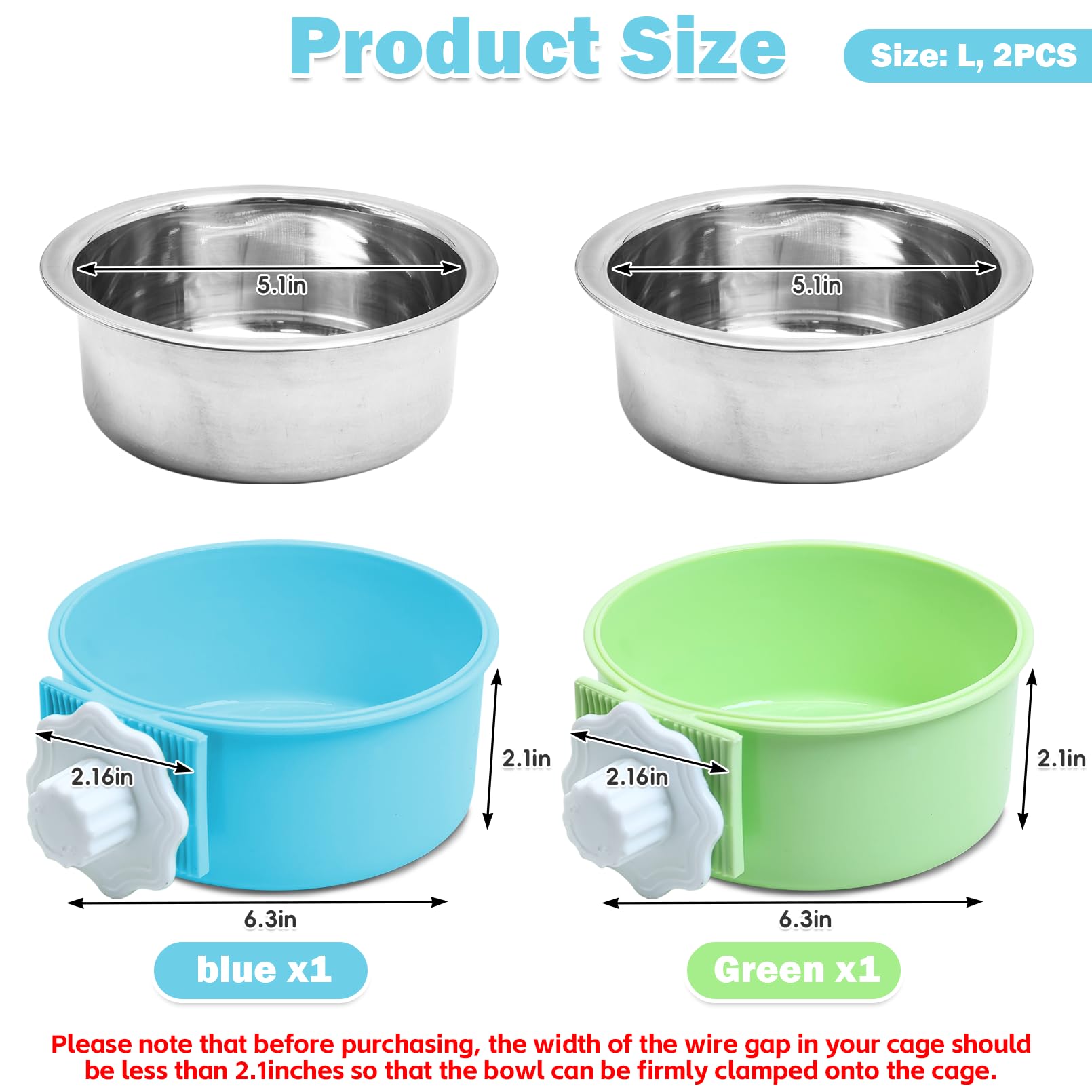 kathson Crate Dog Bowl 2pcs, Removable Stainless Steel Hanging Crate