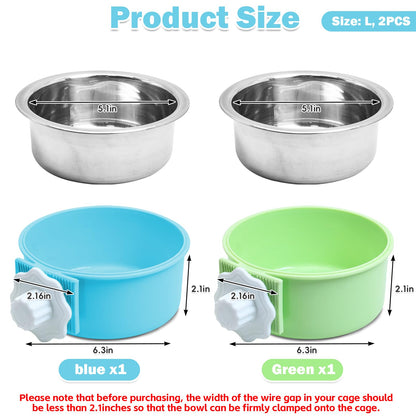 kathson Crate Dog Bowl 2pcs, Removable Stainless Steel Hanging Crate