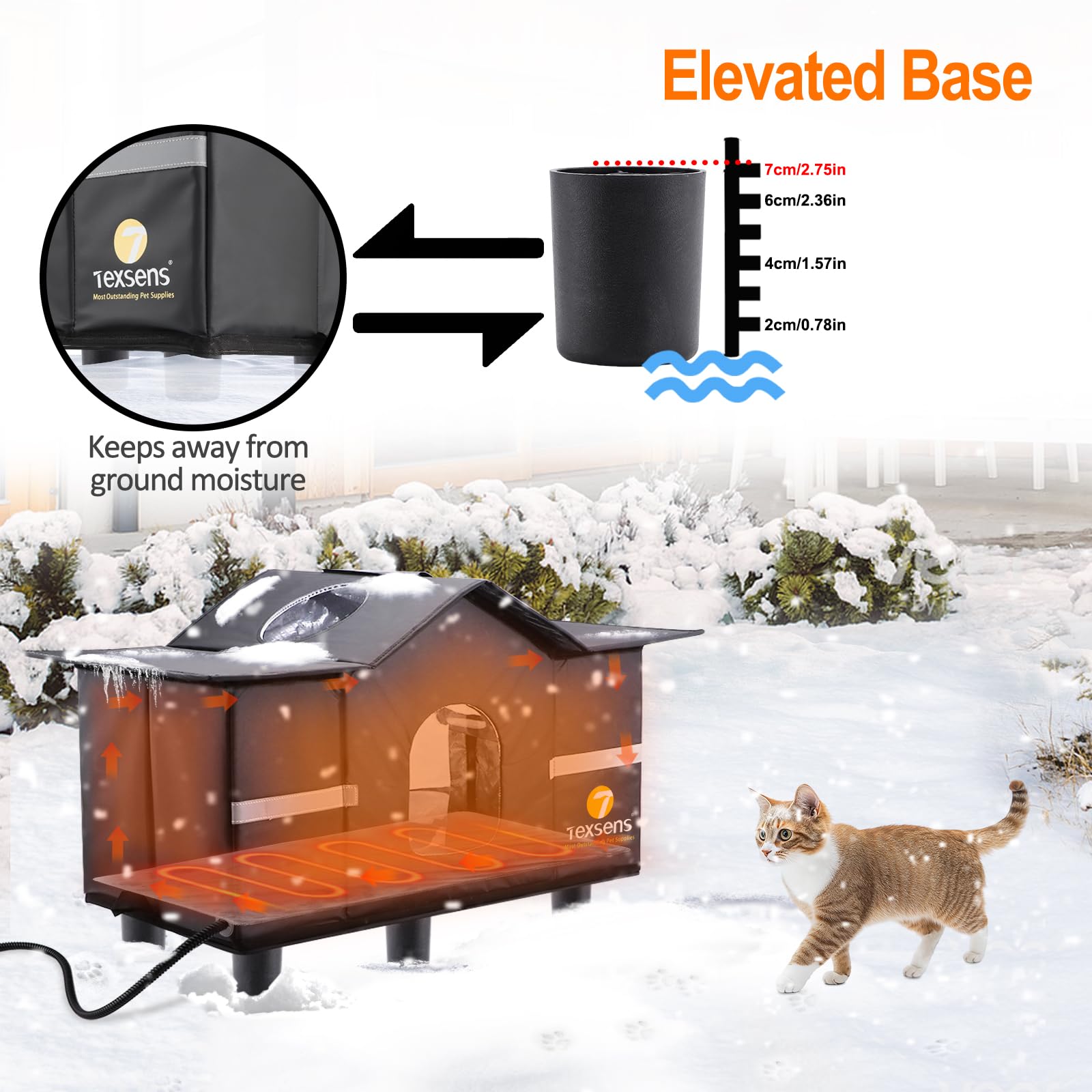Texsens Heated Cat House for Outside Weatherproof Large Outdoor House