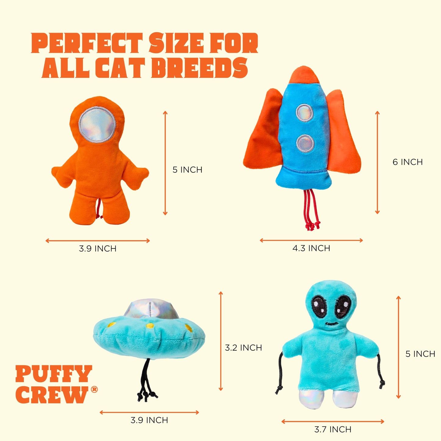 Puffy Crew Interactive Catnip Cat Plush Toy, Space Travel Catnip
