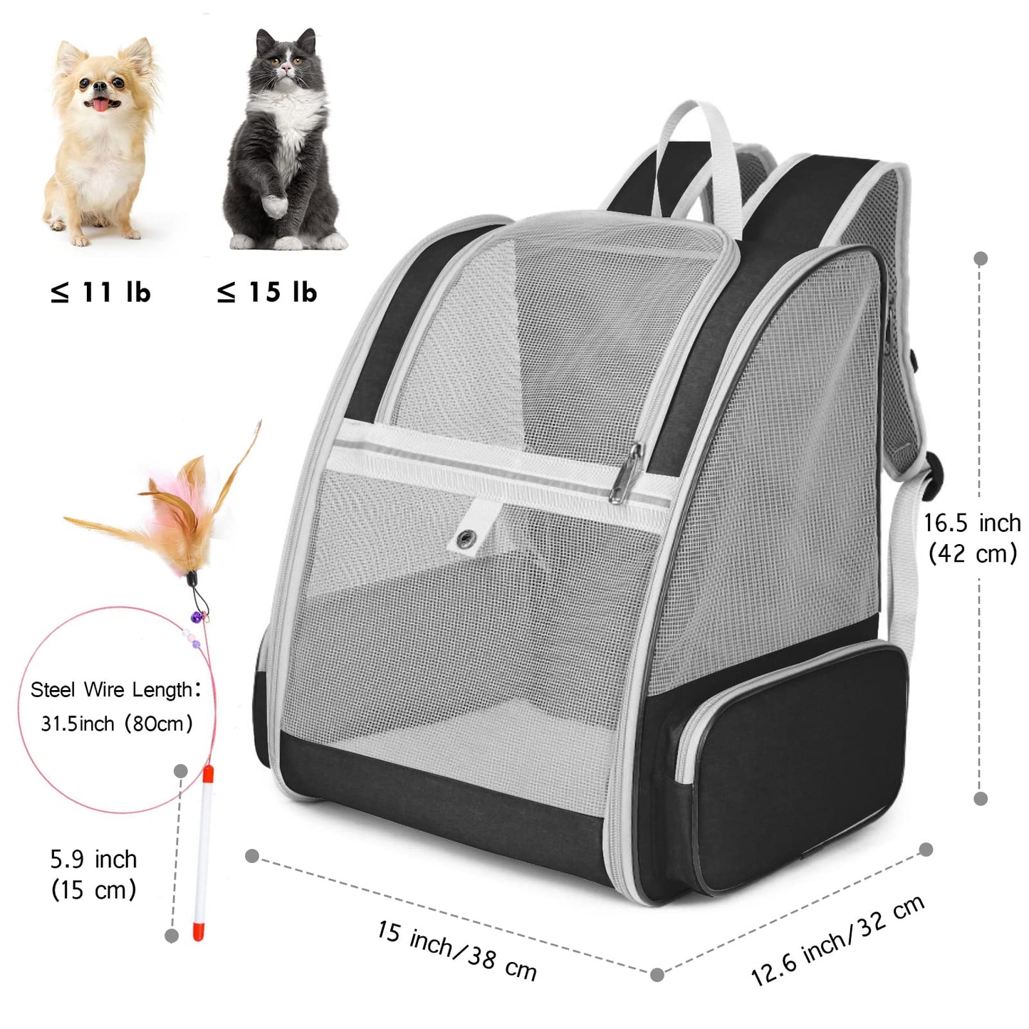 Cat Backpack Carrier, Pet Carrier Backpack with Kitten Wand Carrier