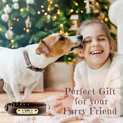 Personalized Custom Leather Dog Collar with Engravable Collar