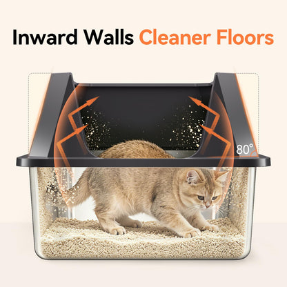 TEVILA Stainless Steel Litter Box with High Sides, XL High Sided Box