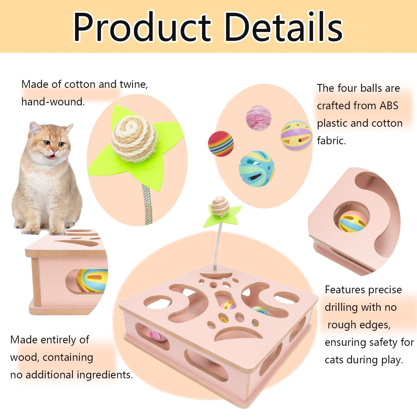 MUCAOL Interactive Wooden Cat Puzzle Toy Box Indoor Hunting Play Toy