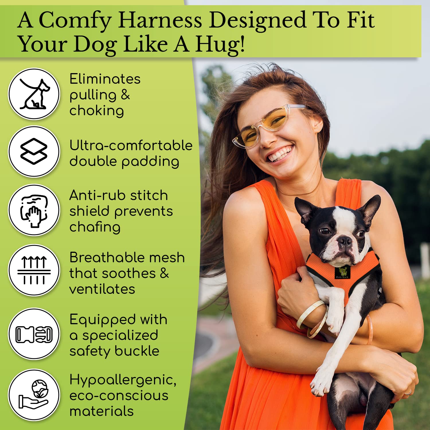 EcoBark Dog Harness Eco-Friendly Max Comfort Harnesses Collar