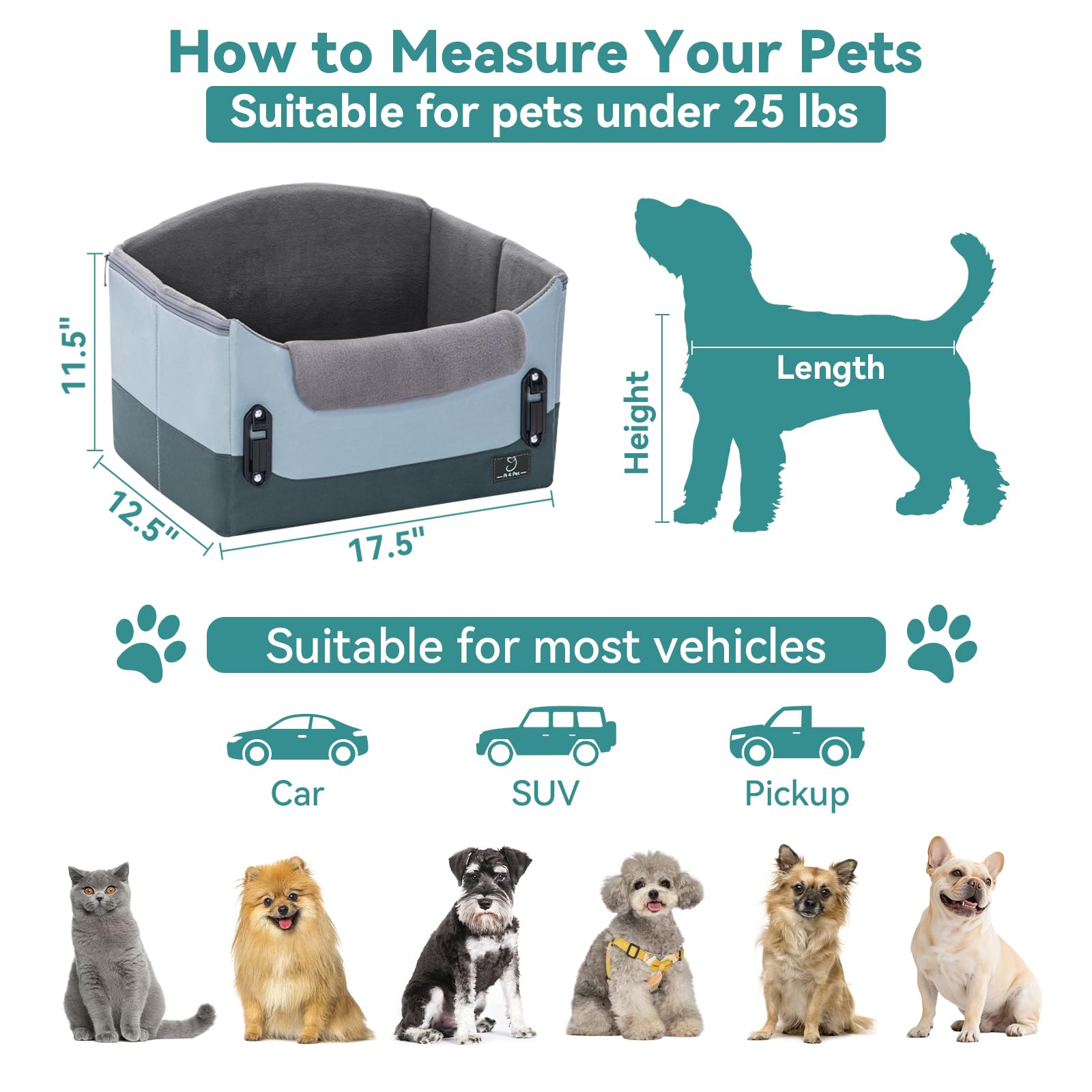 A4Pet Small Dog Car Seat for Small Dogs Dog Booster Car Seat