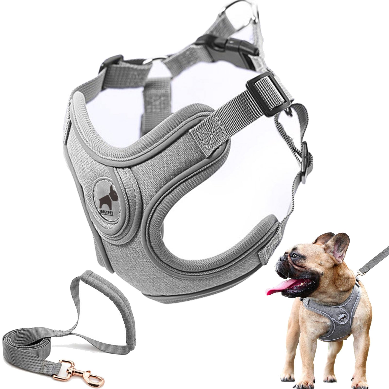 Dog Frenchie Harness with Leash Set, No Pull Adjustable Step Set
