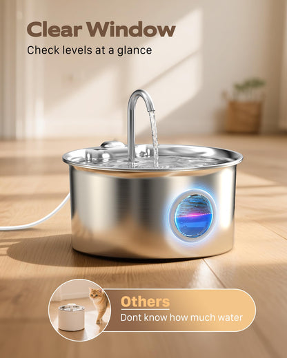 Stainless Steel Cat Water Fountain: Cat Fountain with 6 Filters + Bowl