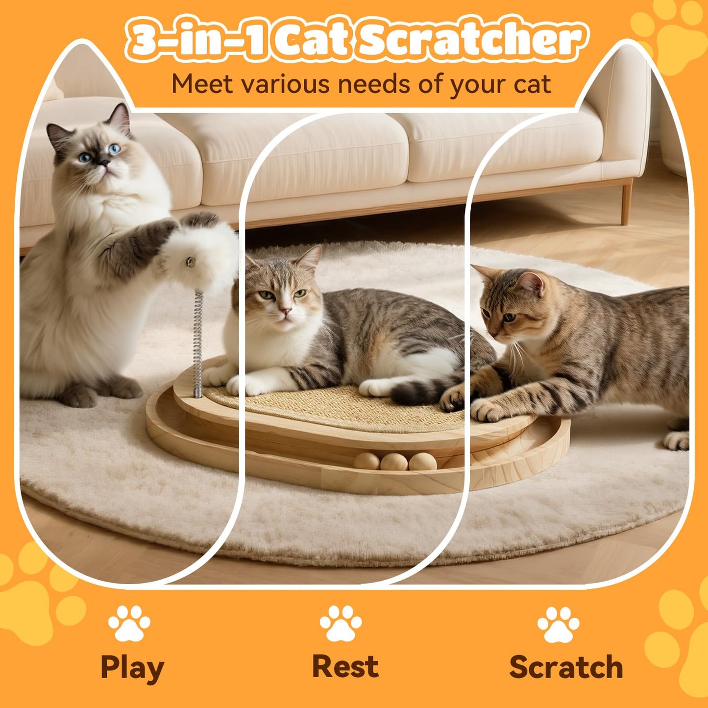 Tivray Cat Scratcher, Natural Sisal Scratching Pad, Kitten Ball