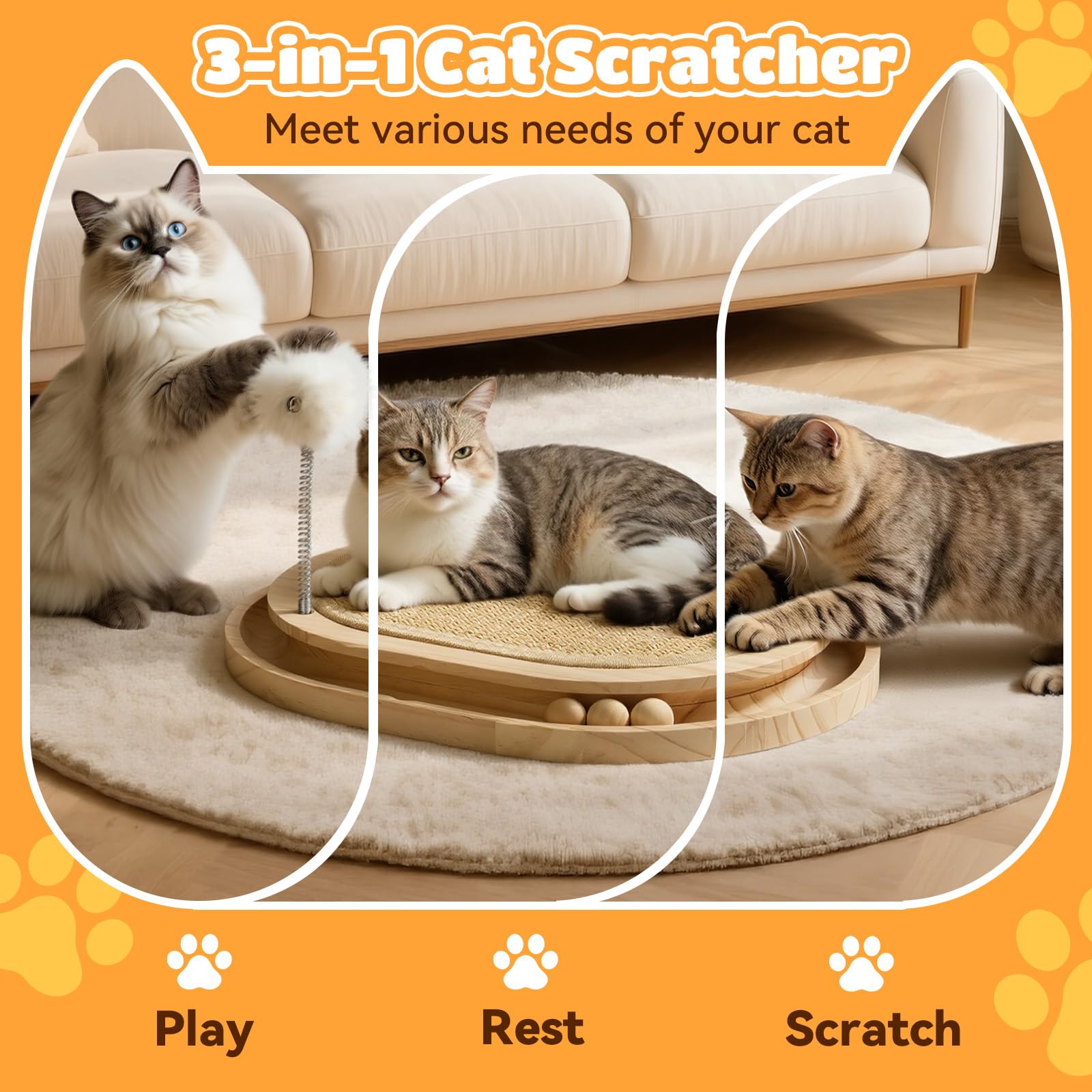 Tivray Cat Scratcher, Natural Sisal Scratching Pad, Kitten Ball