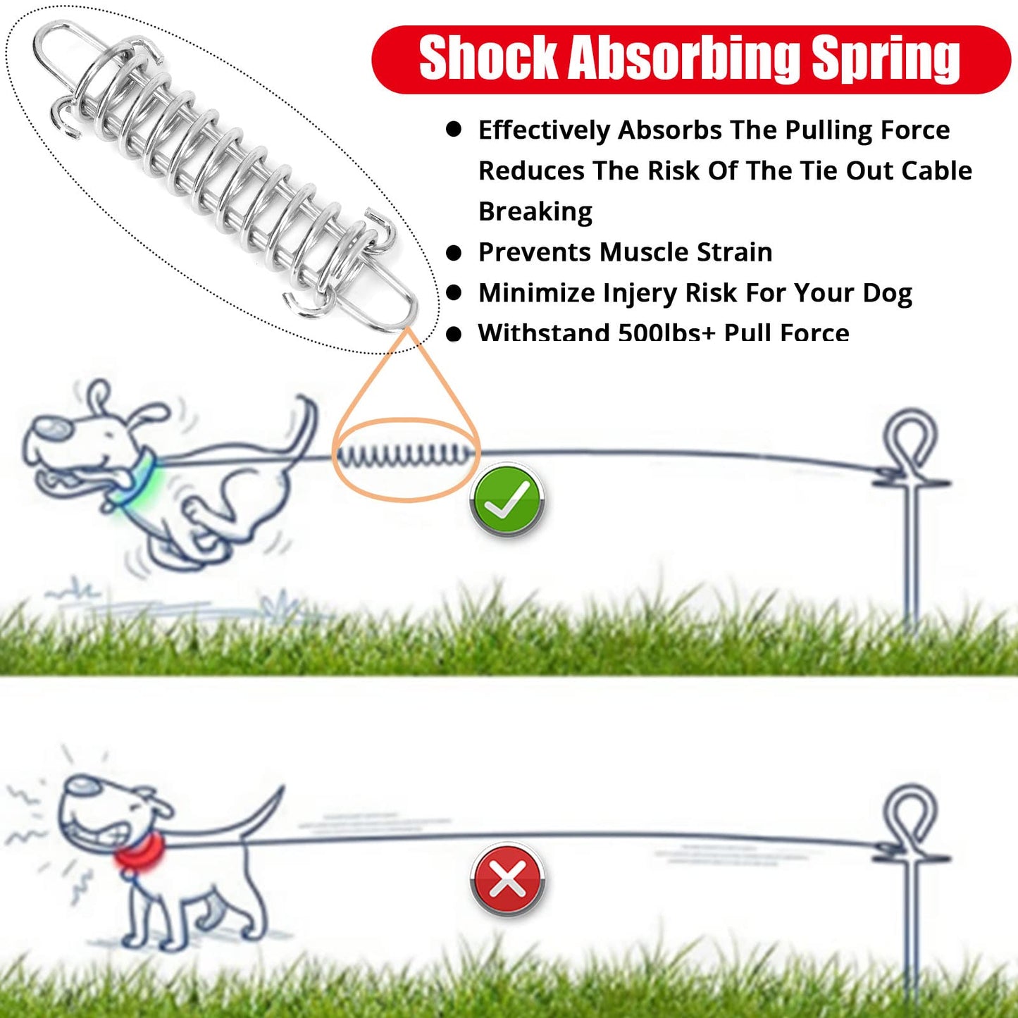 jenico Dog Tie Out Cable, 10/15/20/30/40/50/70/100/ Runner Cable Hook