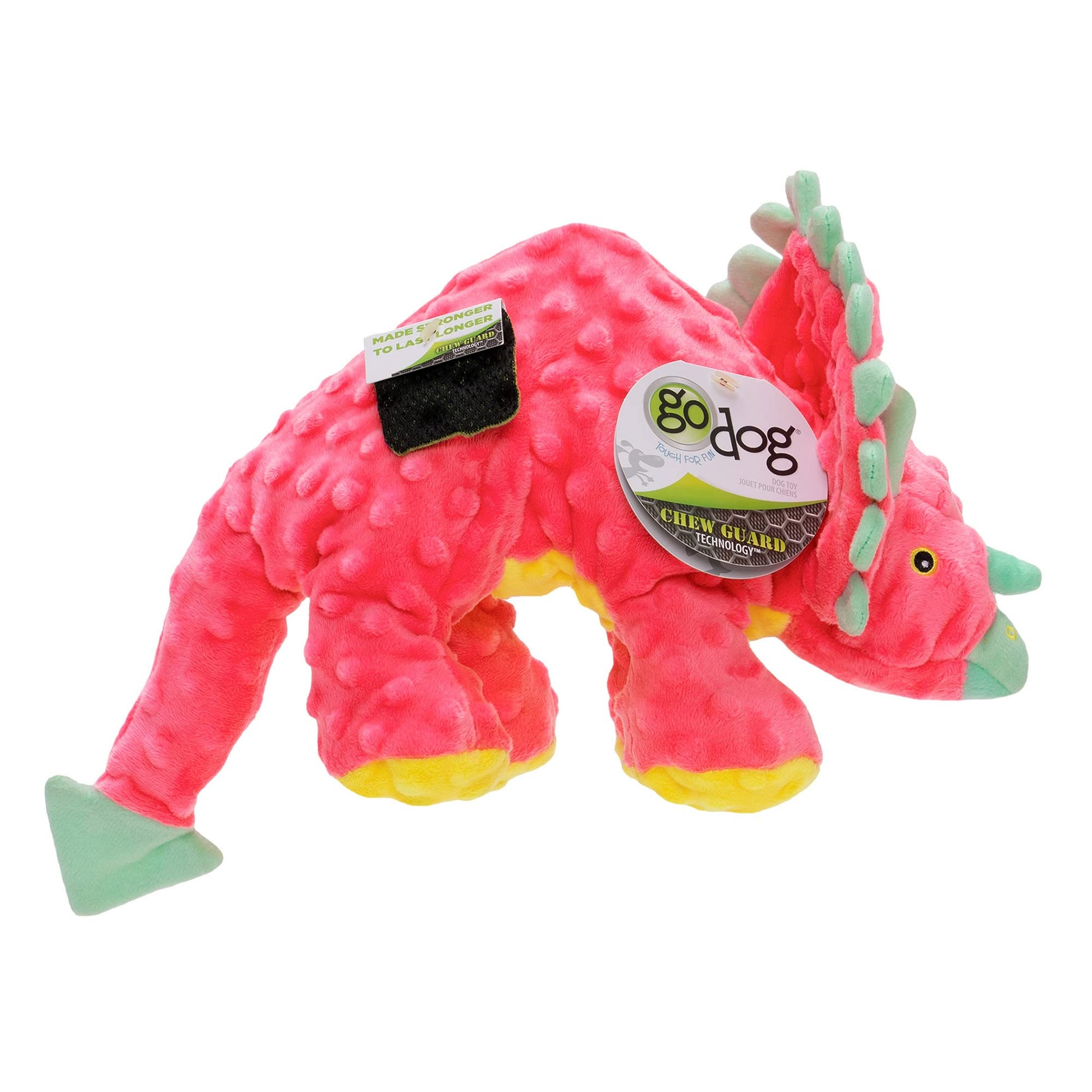 goDog Dinos Frills Squeaky Plush Dog Toy, Chew Guard Technology Plush