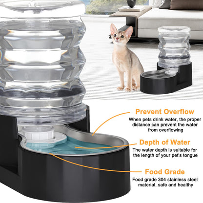 RIZZARI Dog Water Bowl Dispenser: Stainless Steel Gravity Feeder
