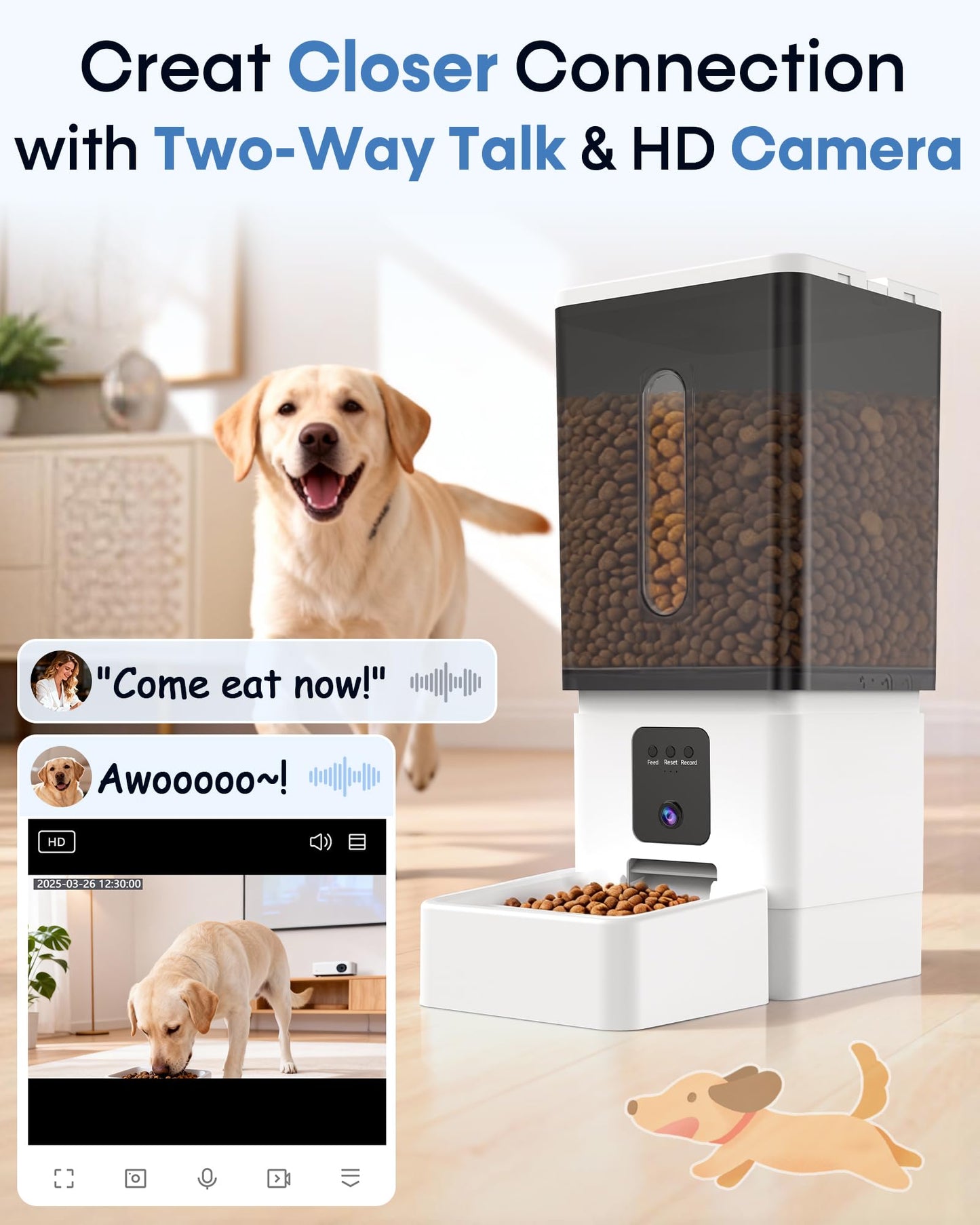 Large Dog Automatic Feeder with Camera: /50 Cups Home Smart Dog Feeder