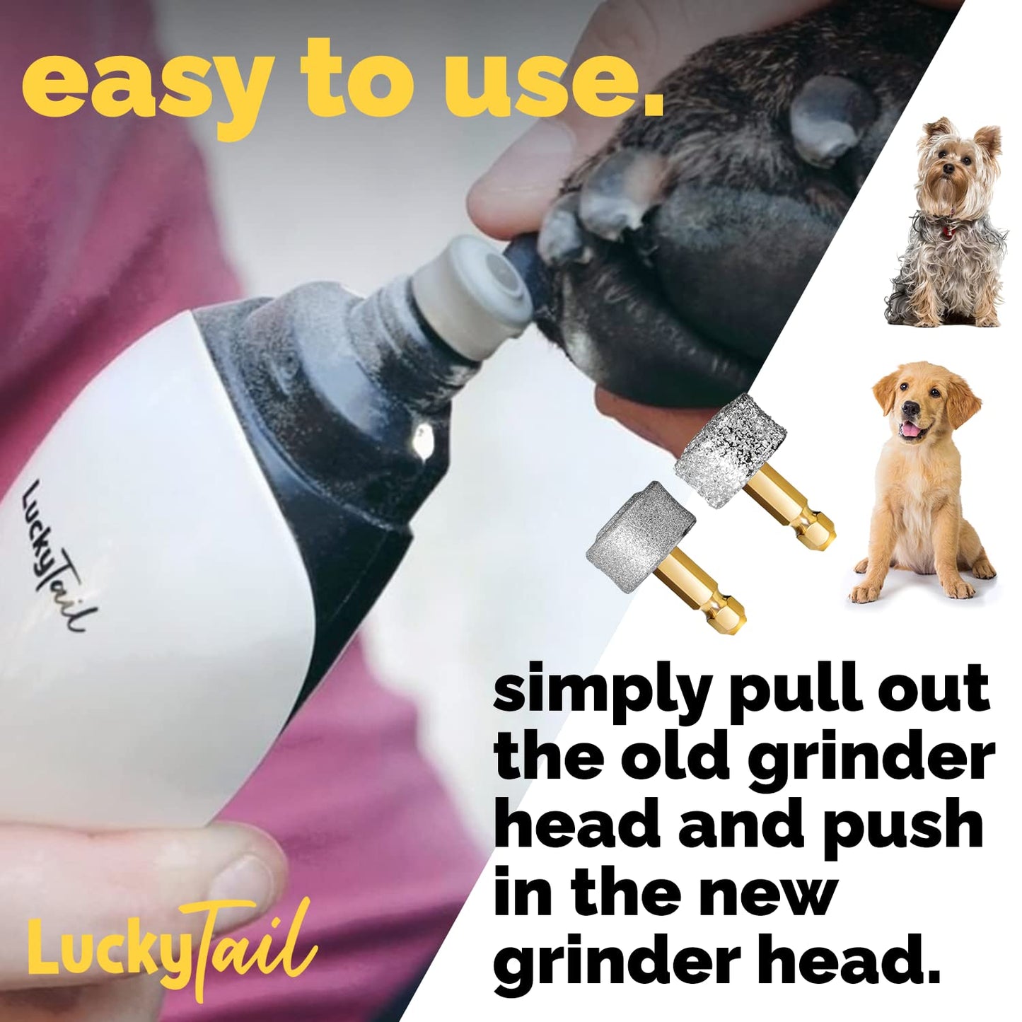 LUCKY TAIL Dog Nail Grinder Hard Soft Replacement Heads Tool