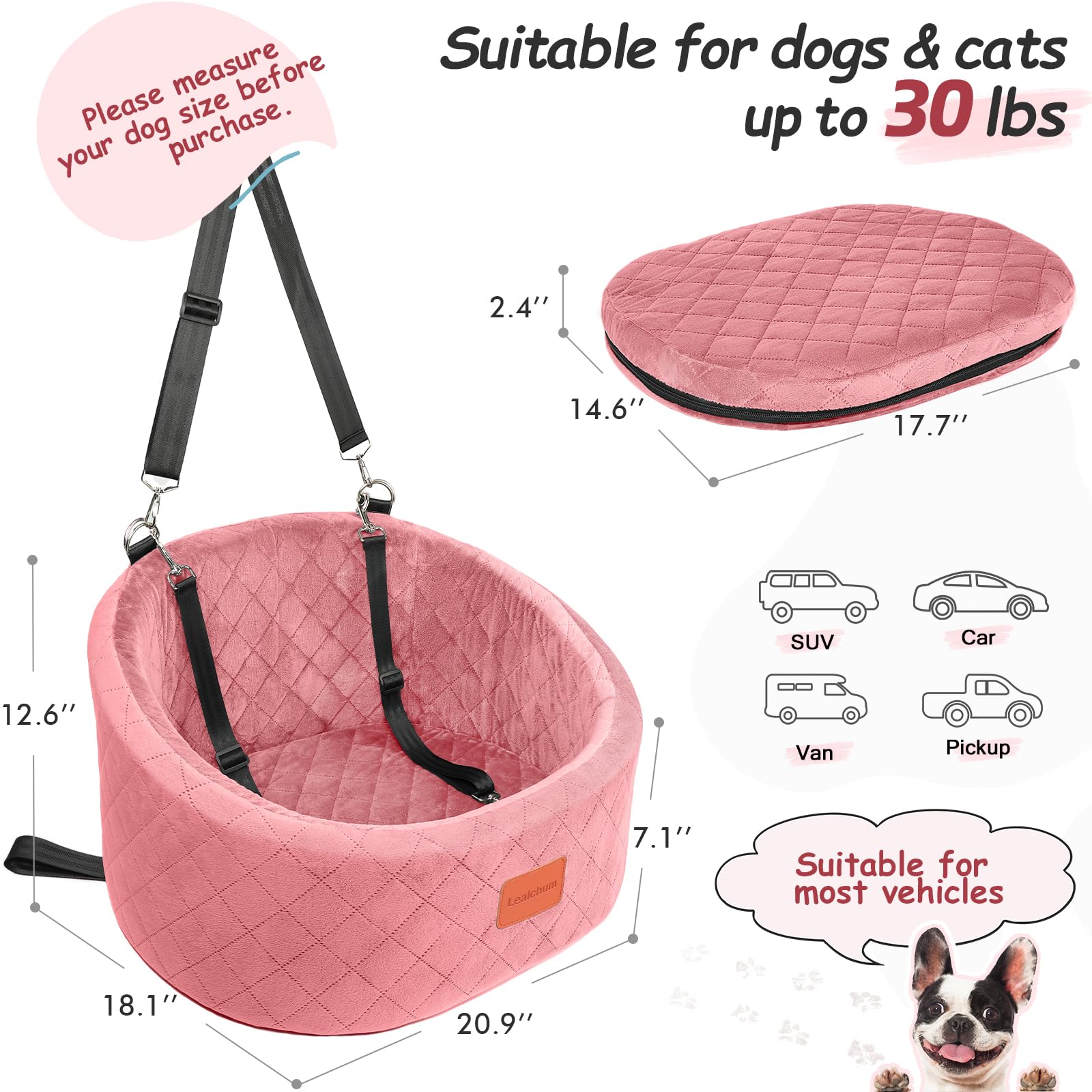 Lealchum Dog Car Seat for Small Dogs Up to ,Ultra Soft Fabric Seat