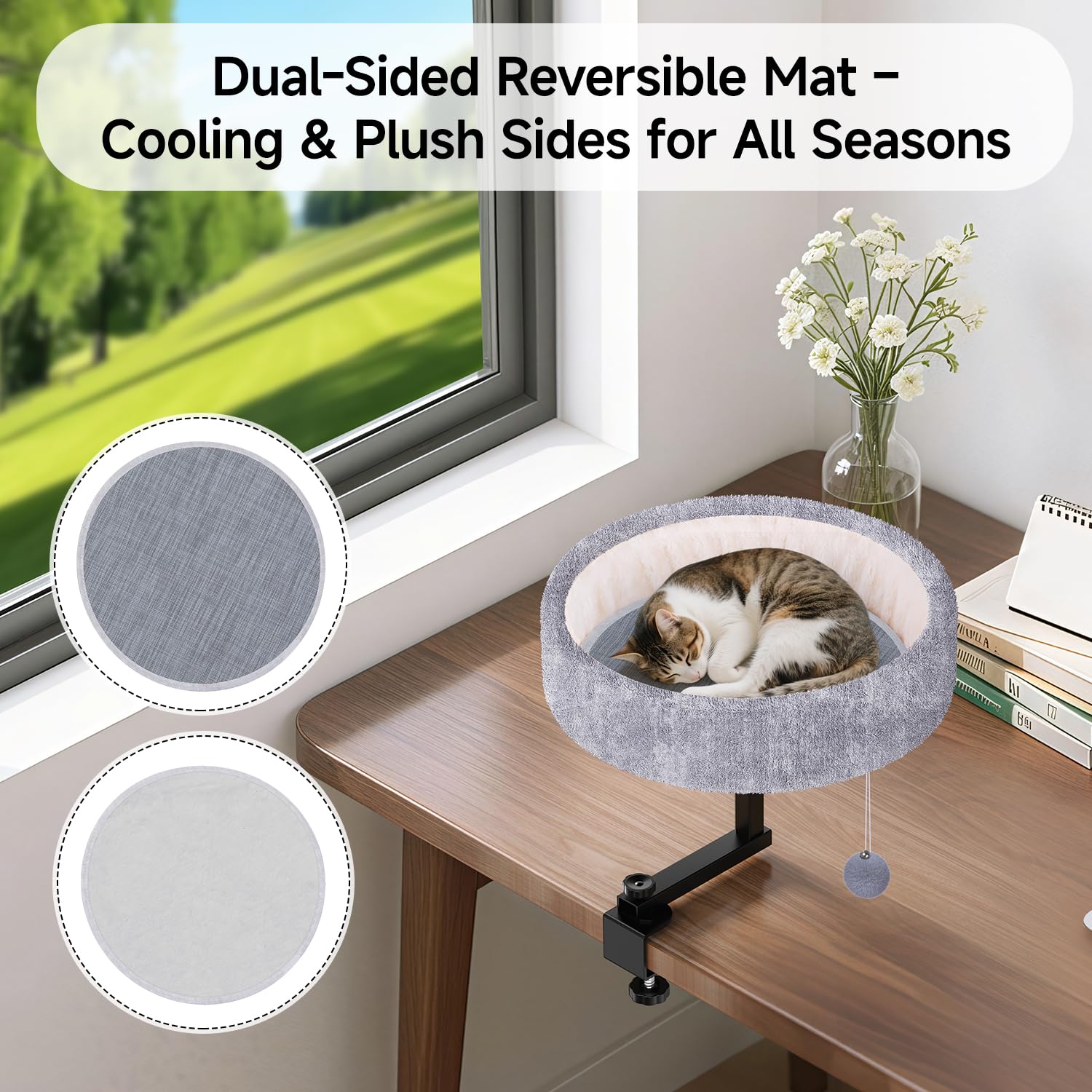 Chumajor Cat Desk Bed 360° Rotating Adjustable, Supports Soft Faux Bed