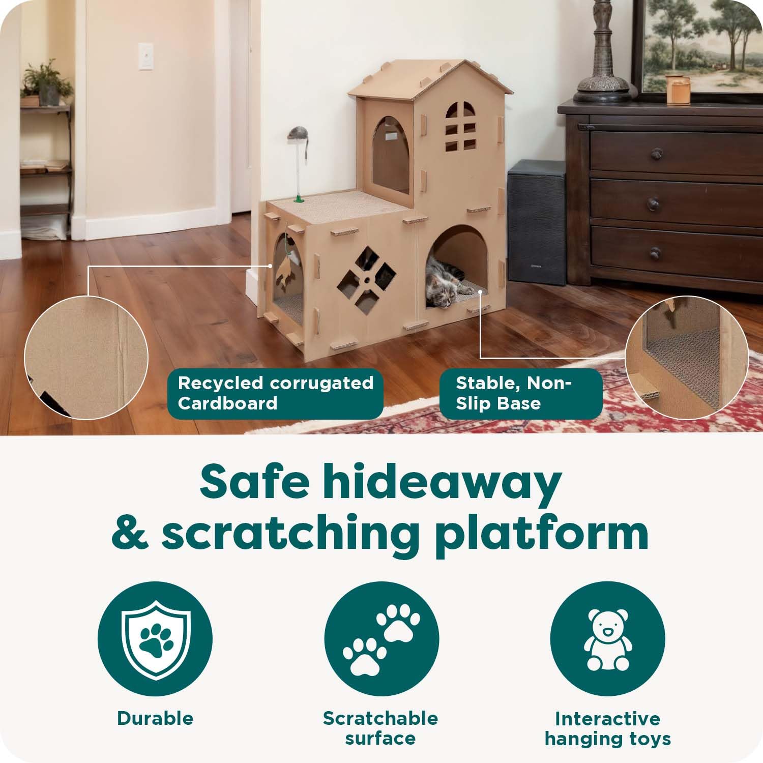 FurHaven Townhouse Multi-Level Cardboard Cat House for Indoor House