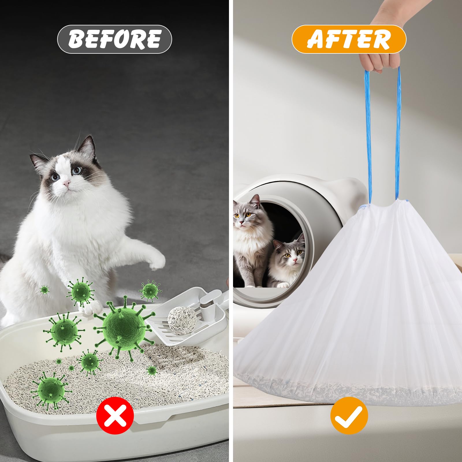 120 Pack Cat Litter Bags Compatible with Litter Robot 4/5/3, Self Box