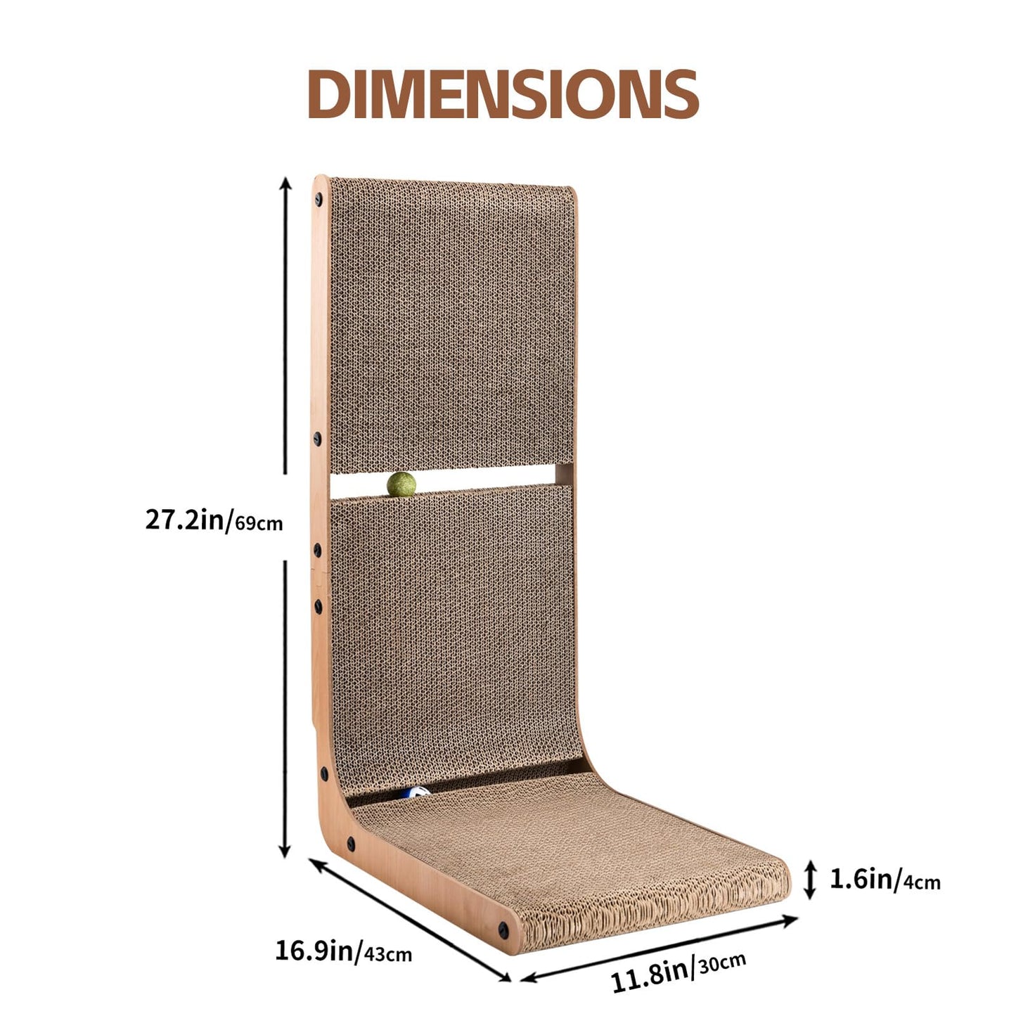 AUSCAT L-Shape Cardboard Cat Scratcher, Vertical Cardboard Balls