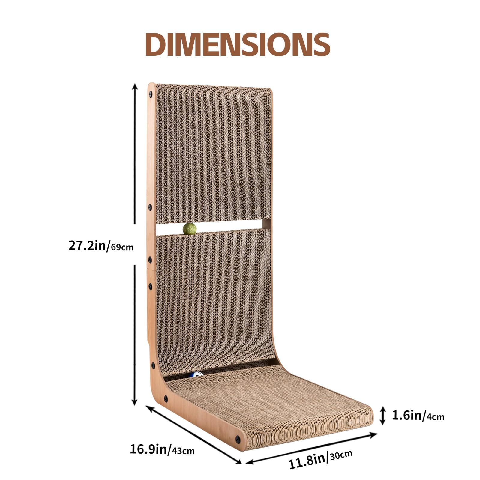 AUSCAT L-Shape Cardboard Cat Scratcher, Vertical Cardboard Balls