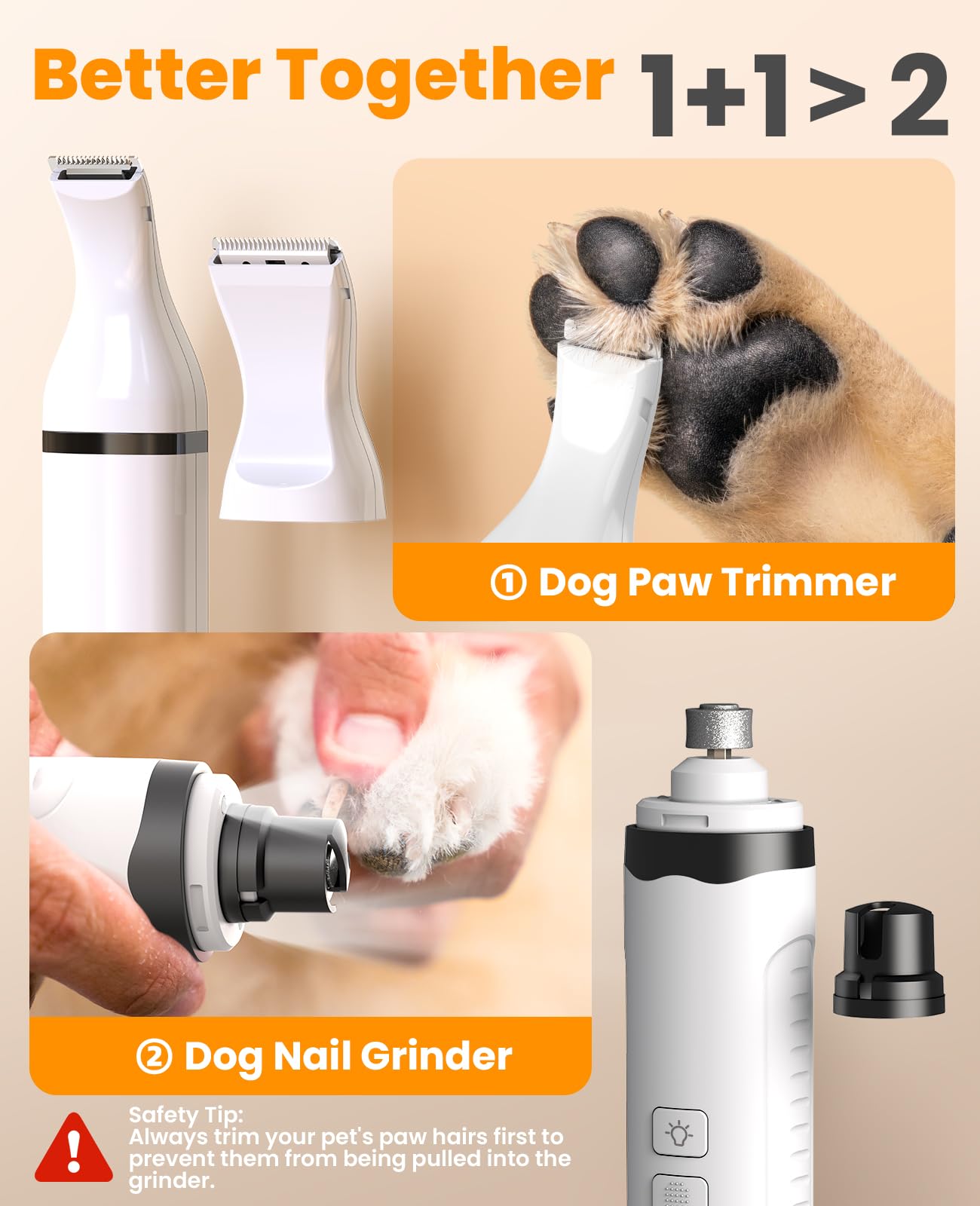 oneisall Dog Nail Grinder and Paw Trimmer Kit 1 Quiet Trimmer