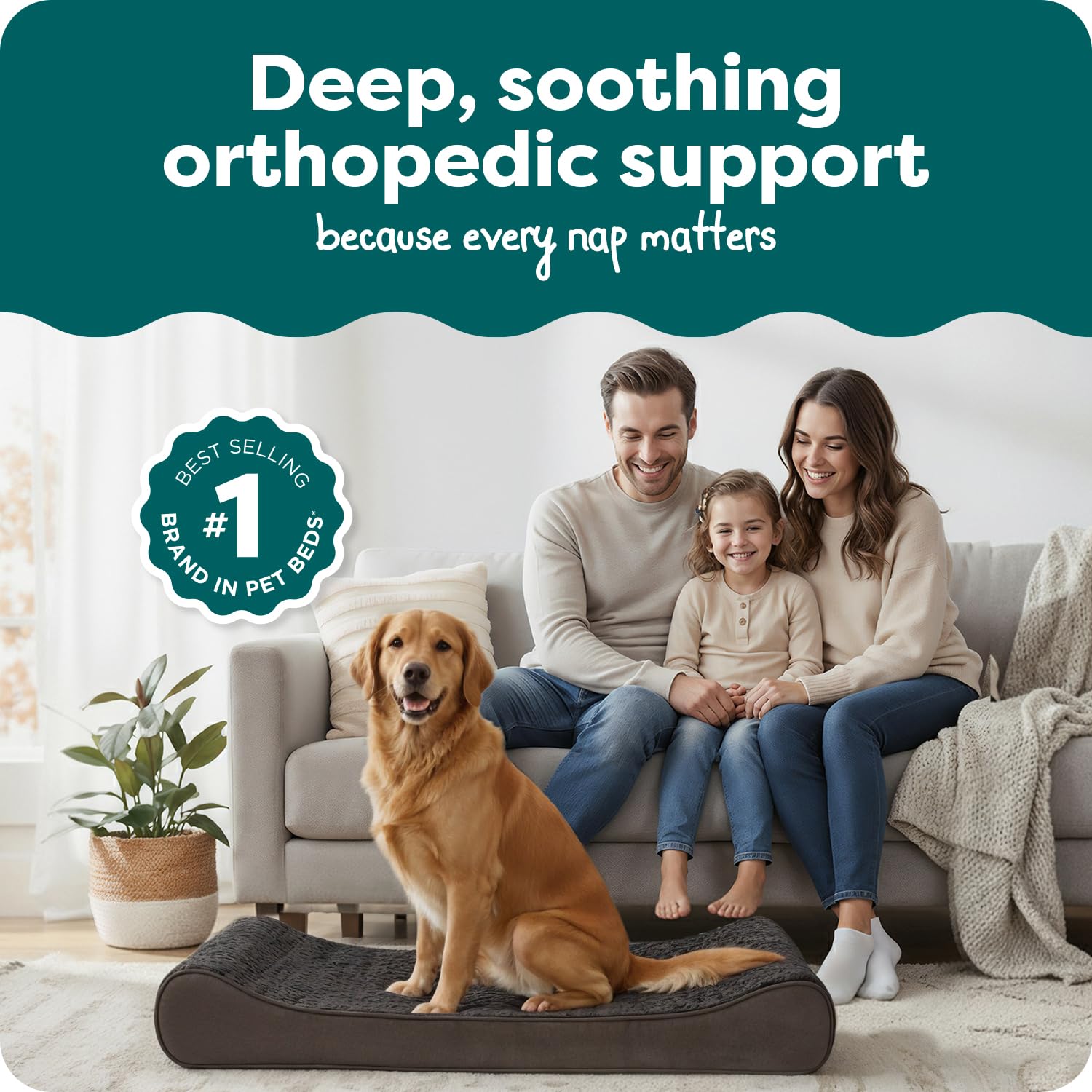 FurHaven Orthopedic Dog Bed for Large Dogs, Luxe Lounger Contour Bed