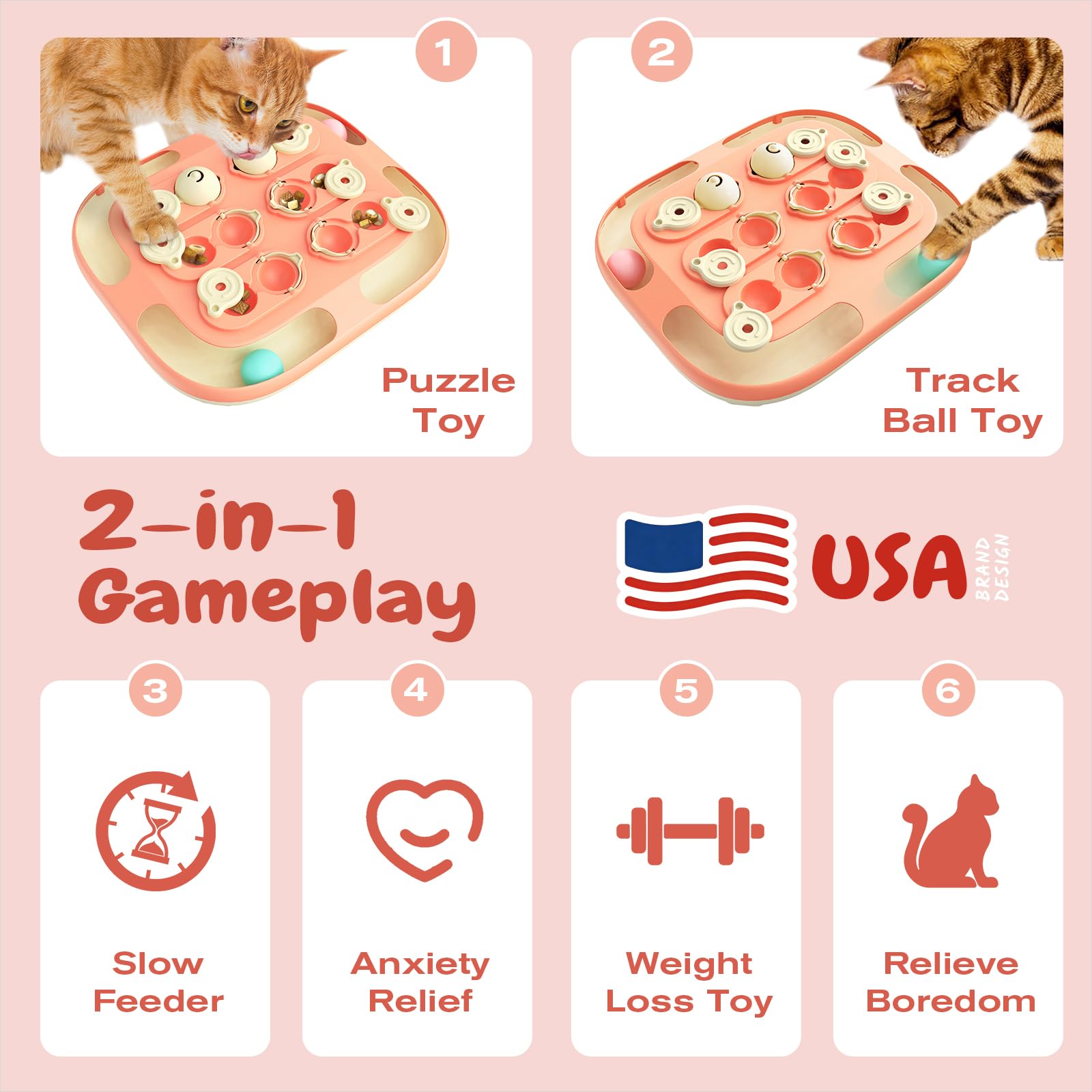 KADTC Cat Puzzle Feeder Toy, Large Size, 2 Ways to Play, 2 Balls
