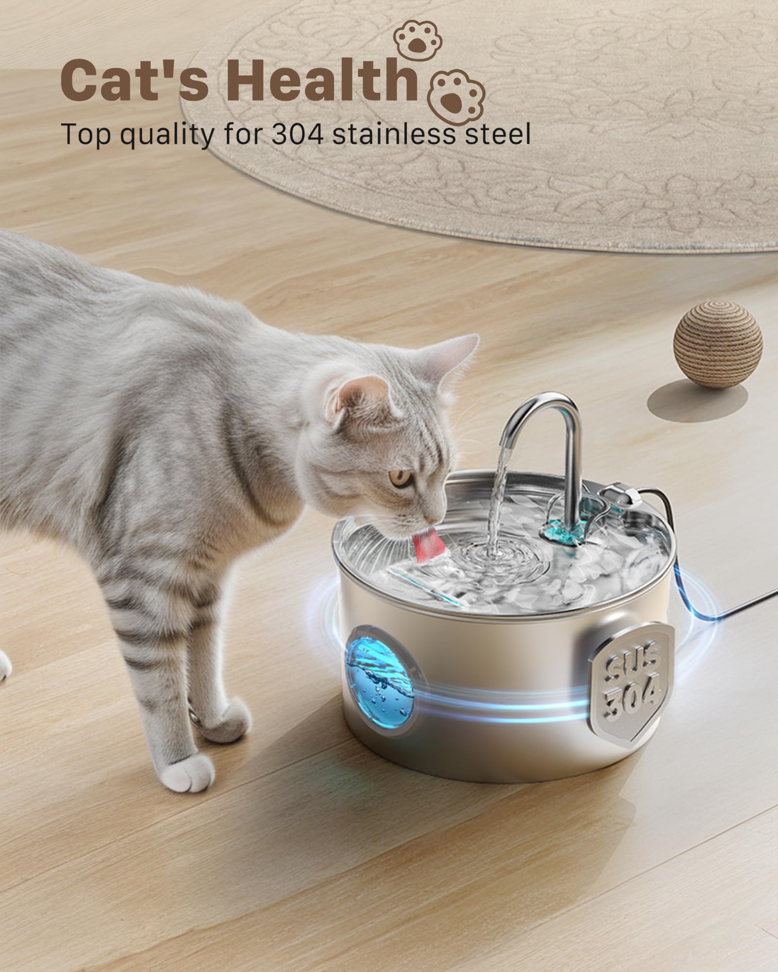 Cat Water Fountain Stainless Steel: Cat Fountain for Drinking Bowl