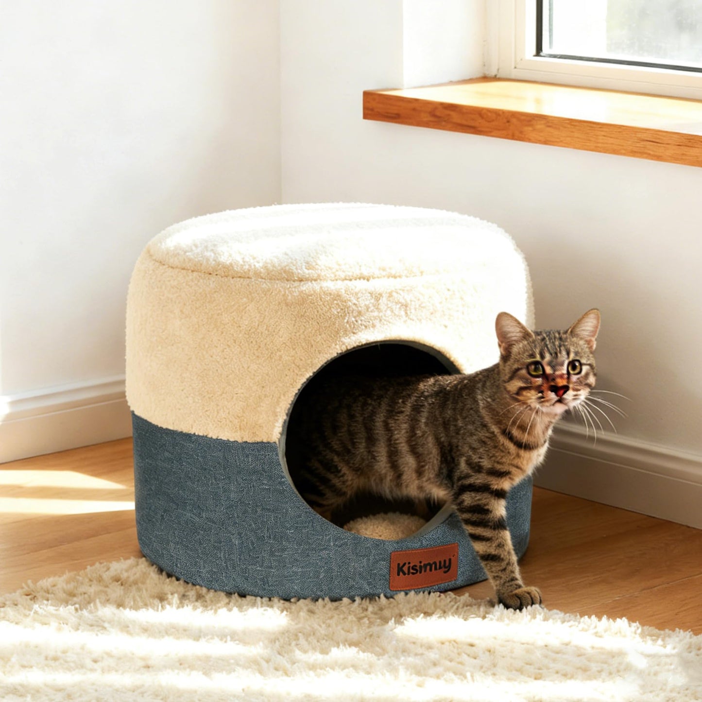 KISIMUY 2-in-1 Cat Cave Bed Lounger with Reversible Plush Cushion