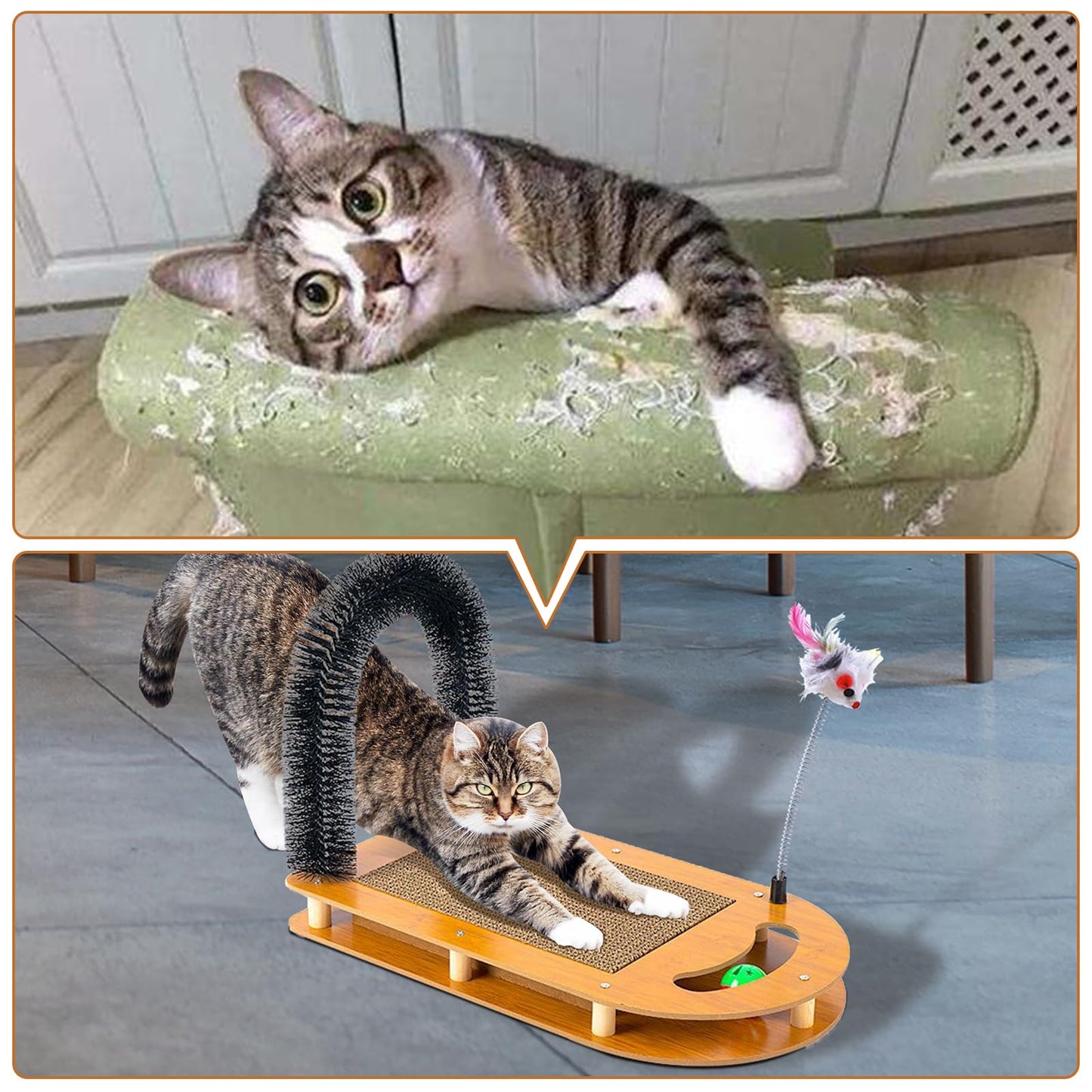 5-in-1 Multifunctional Cardboard Cat Scratcher,Cat Hair Brush Catnip