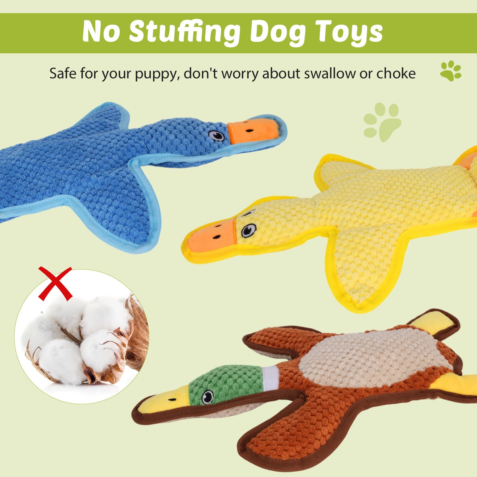 Eneston Dog Toys 3-Pack Cute Duck Shapes Puppy Toys No-Stuffing Chew